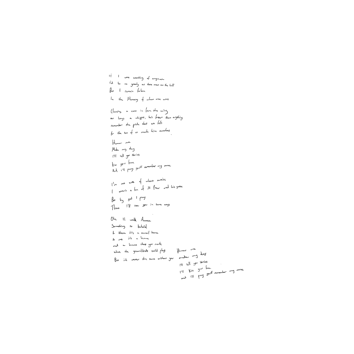 Sam Fender - Unsigned Lyric Sheet